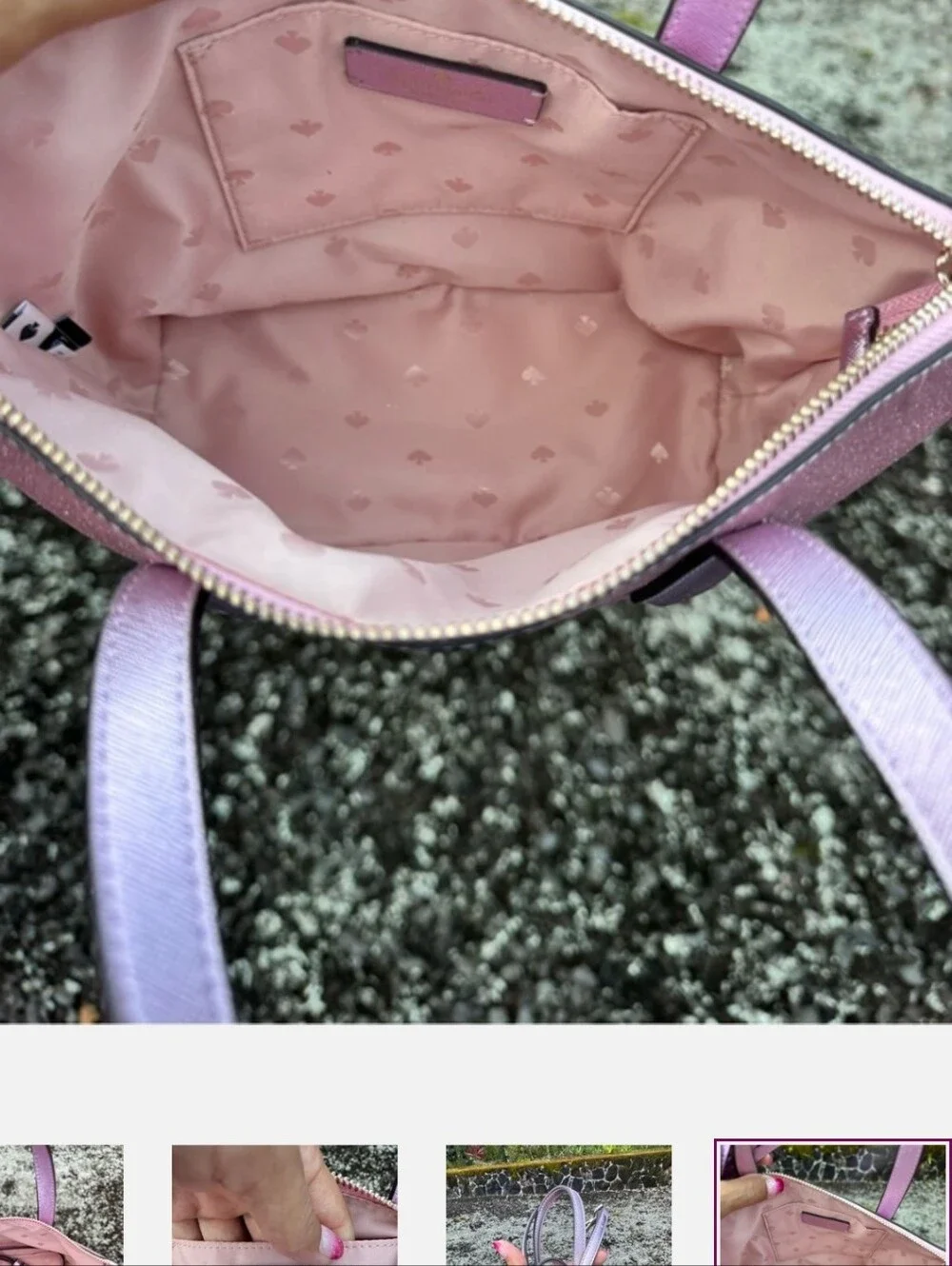 Kate Spade Pink Glitter Satchel Crossbody Bag Metallic Lavender Glitter Purse